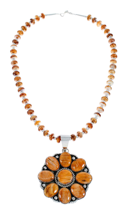 Navajo Oyster Shell Silver Bead Necklace Pendant Set NX12440