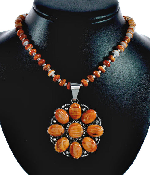 Navajo Oyster Shell Silver Bead Necklace Pendant Set NX12440