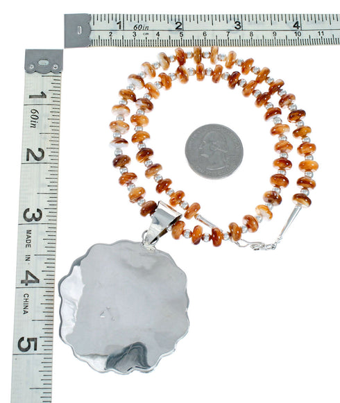Navajo Oyster Shell Silver Bead Necklace Pendant Set NX12440