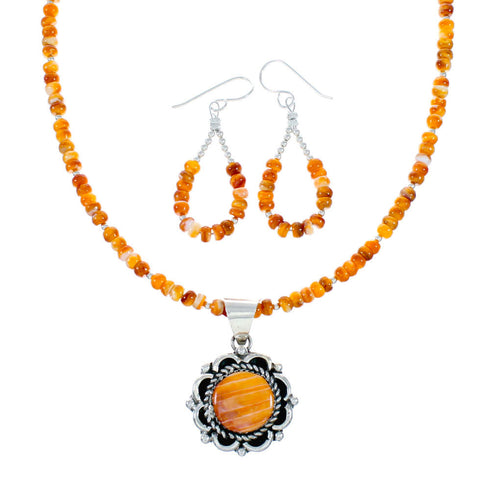 Oyster Shell Navajo Silver Necklace And Earrings Set NX12441