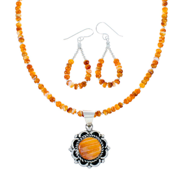 Oyster Shell Navajo Silver Necklace And Earrings Set NX12441