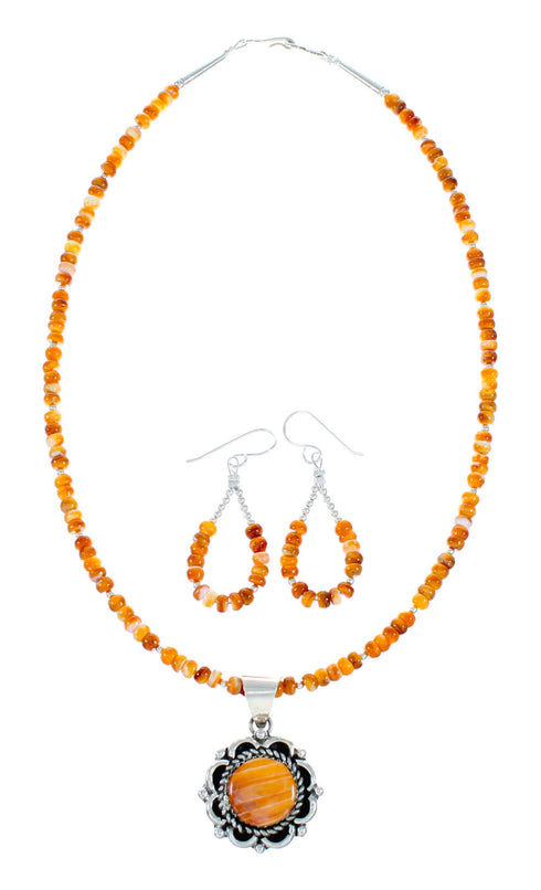 Oyster Shell Navajo Silver Necklace And Earrings Set NX12441