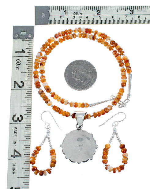 Oyster Shell Navajo Silver Necklace And Earrings Set NX12441