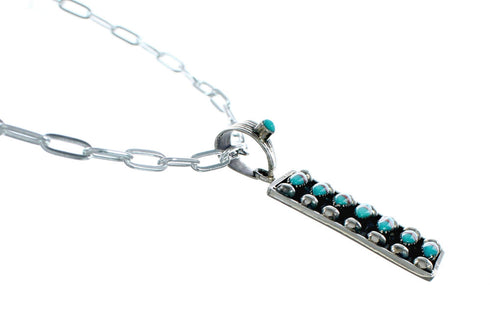 Navajo Turquoise Coral Sterling Silver Inlay Pendant Link Necklace Set NX12452