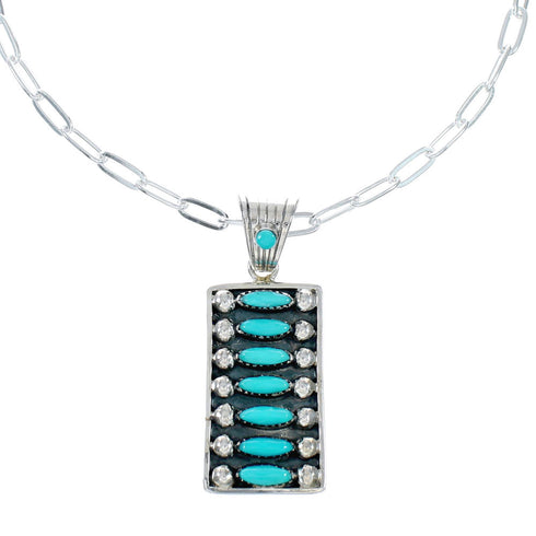 Navajo Turquoise Sterling Silver Inlay Pendant Link Necklace Set NX12453
