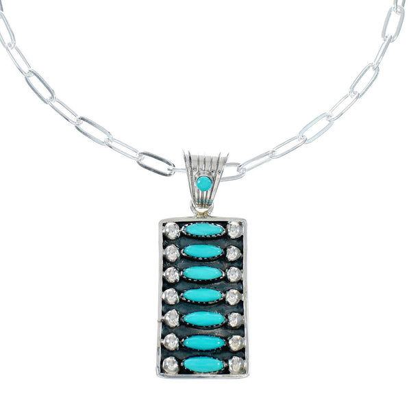 Navajo Turquoise Sterling Silver Inlay Pendant Link Necklace Set NX12453