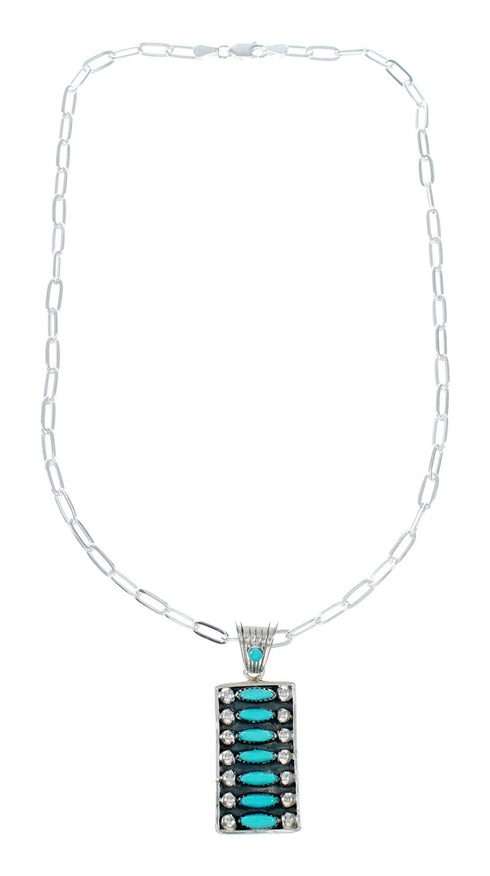 Navajo Turquoise Sterling Silver Inlay Pendant Link Necklace Set NX12453