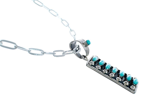 Navajo Turquoise Sterling Silver Inlay Pendant Link Necklace Set NX12453