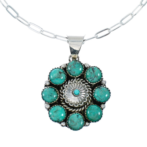 Navajo Turquoise Sterling Silver Concho Pendant Link Necklace Set NX12450