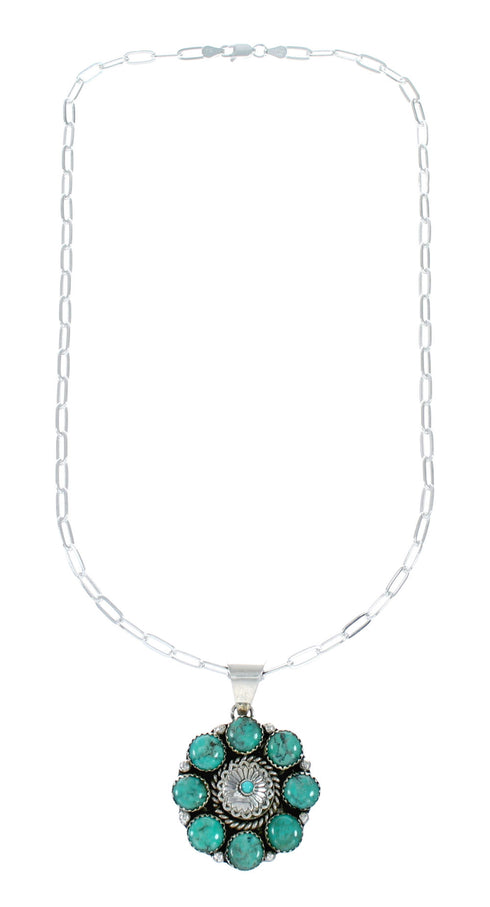 Navajo Turquoise Sterling Silver Concho Pendant Link Necklace Set NX12450