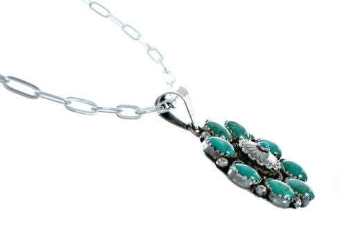 Navajo Turquoise Sterling Silver Concho Pendant Link Necklace Set NX12450