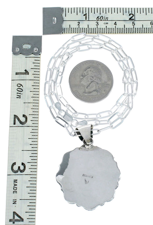 Navajo Turquoise Sterling Silver Concho Pendant Link Necklace Set NX12450