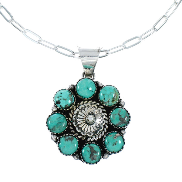 Navajo Turquoise Sterling Silver Concho Pendant Link Necklace Set NX12451