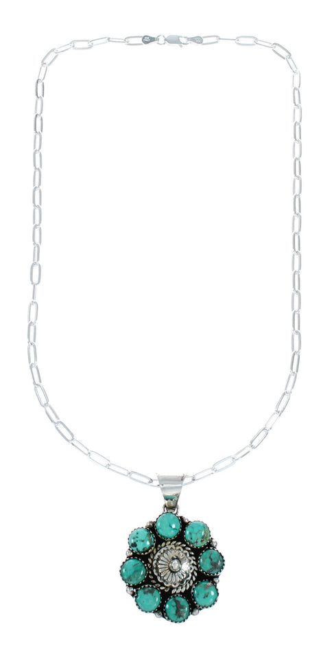 Navajo Turquoise Sterling Silver Concho Pendant Link Necklace Set NX12451