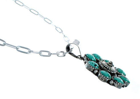Navajo Turquoise Sterling Silver Concho Pendant Link Necklace Set NX12451