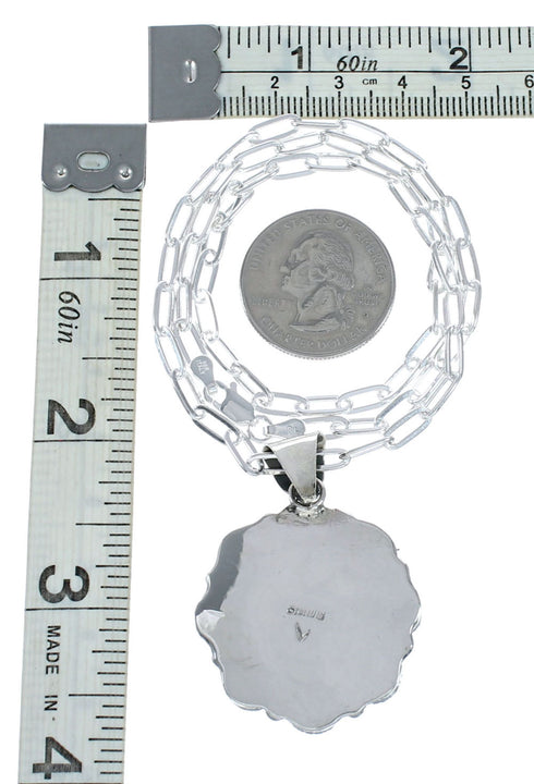 Navajo Turquoise Sterling Silver Concho Pendant Link Necklace Set NX12451