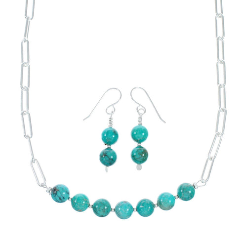 Native American Sterling Silver Link Chain Turquoise Pendant Necklace NX12455