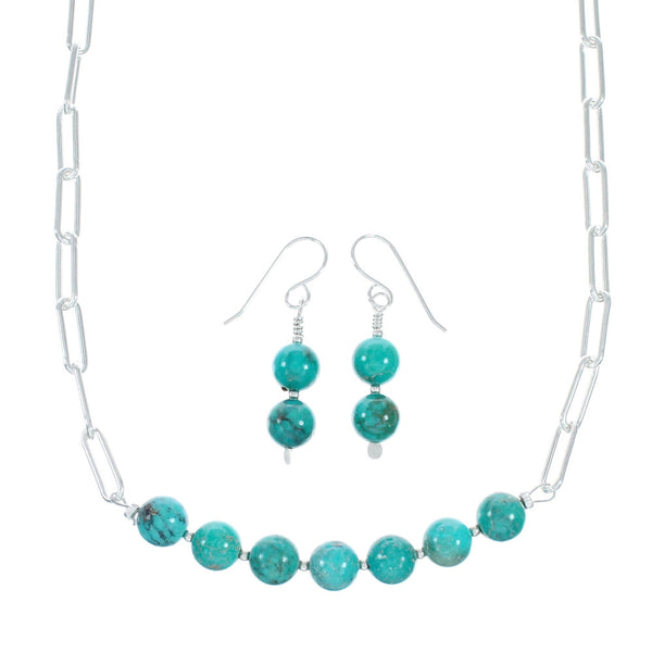 Native American Sterling Silver Link Chain Turquoise Pendant Necklace NX12455