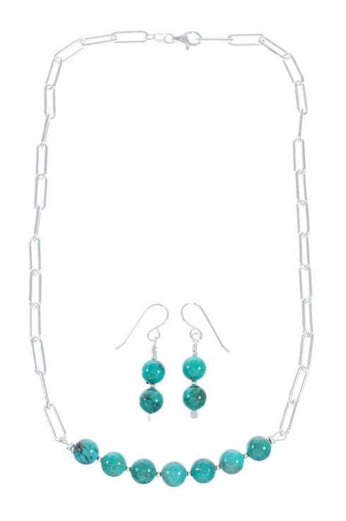 Native American Sterling Silver Link Chain Turquoise Pendant Necklace NX12455