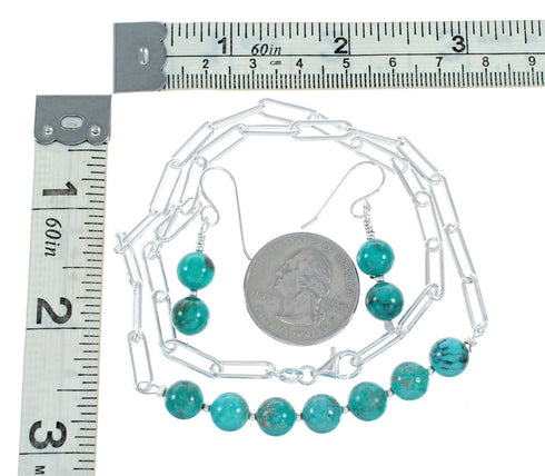 Native American Sterling Silver Link Chain Turquoise Pendant Necklace NX12455