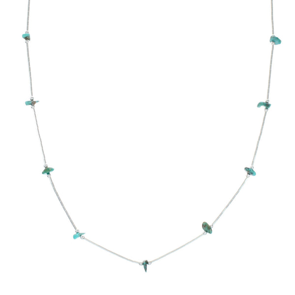 Native American Liquid Silver Turquoise Bead Necklace NX12446