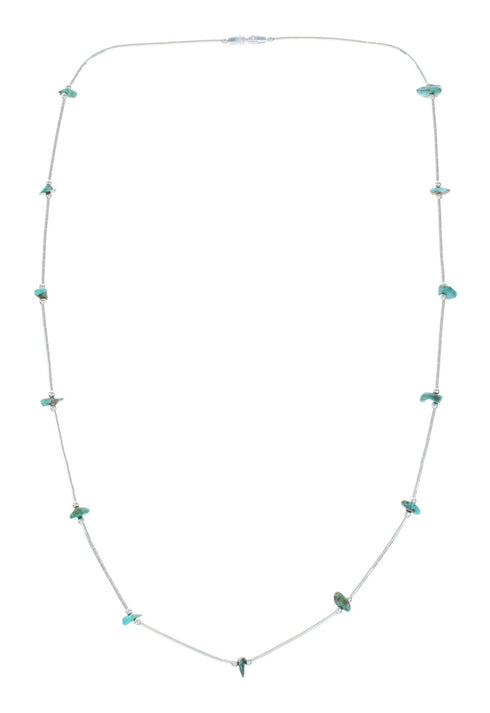 Native American Liquid Silver Turquoise Bead Necklace NX12446