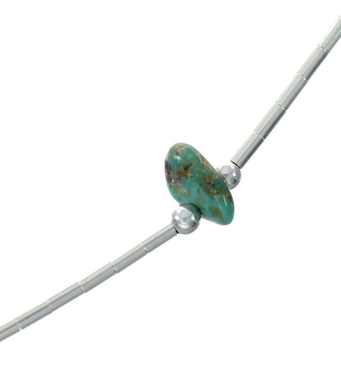 Native American Liquid Silver Turquoise Bead Necklace NX12446