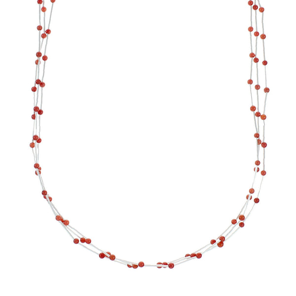 Native American 3-Strand Liquid Sterling Silver Coral Bead Necklace NX12454