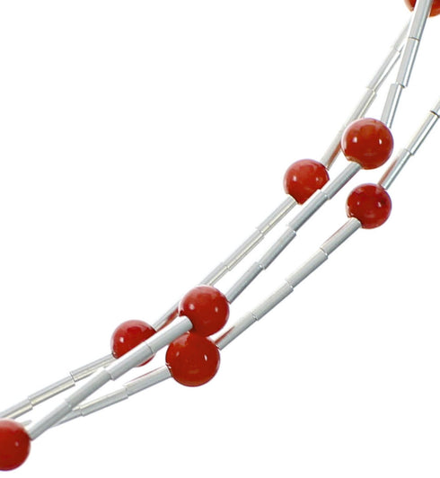 Native American 3-Strand Liquid Sterling Silver Coral Bead Necklace NX12454