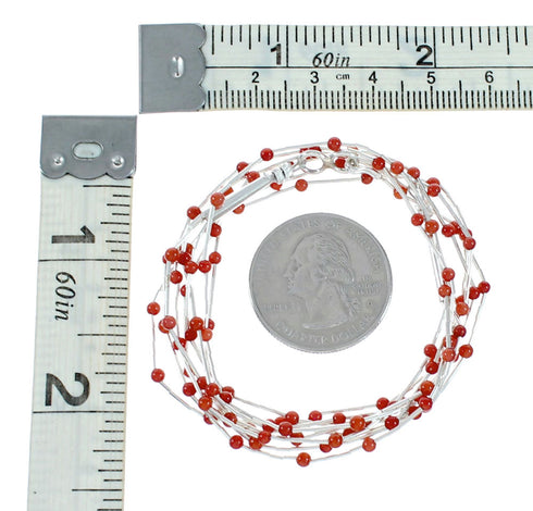 Native American 3-Strand Liquid Sterling Silver Coral Bead Necklace NX12454