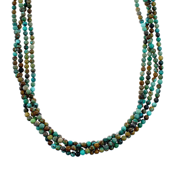Navajo 4-Strand Sterling Silver Turquoise Bead Necklace NX12442