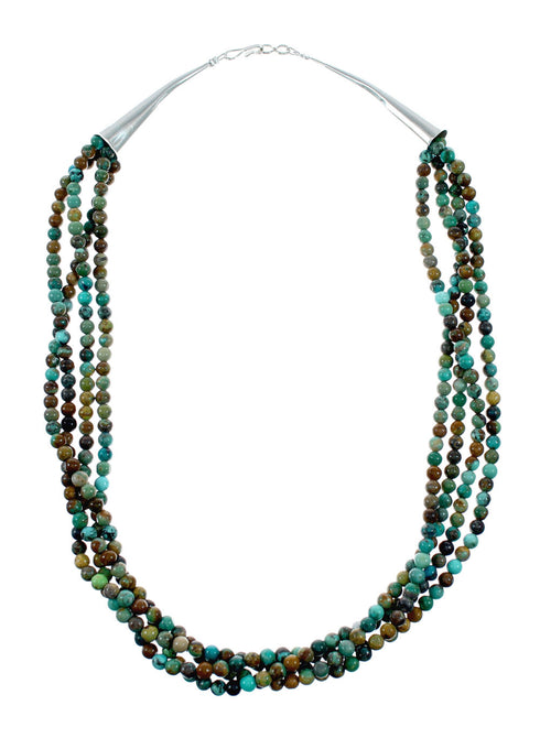 Navajo 4-Strand Sterling Silver Turquoise Bead Necklace NX12442