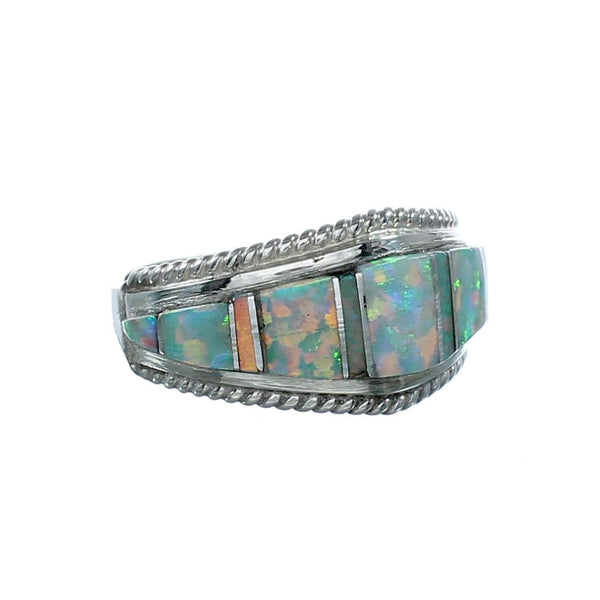 Authentic Zuni White Opal Inlay Sterling Silver Ring Size 7 NX12422