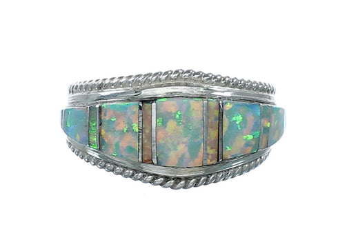 Authentic Zuni White Opal Inlay Sterling Silver Ring Size 7 NX12422