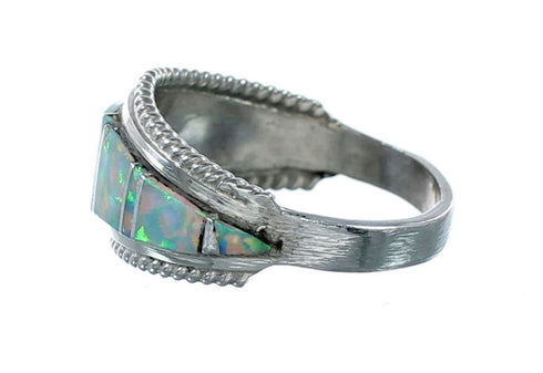 Authentic Zuni White Opal Inlay Sterling Silver Ring Size 7 NX12422