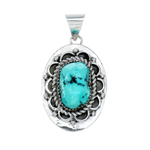 Premium Navajo Turquoise Sterling Silver Pendant NX12425