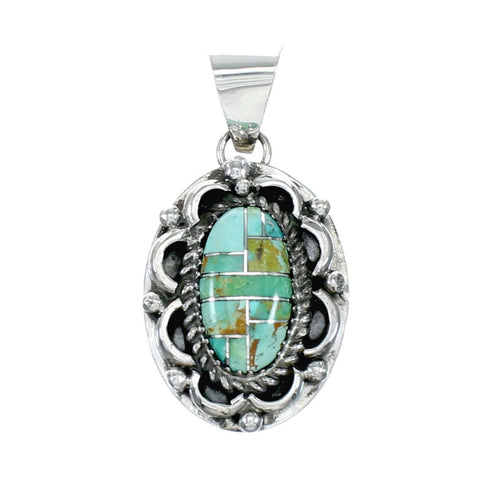 Sterling Silver Turquoise Inlay Navajo Pendant NX12427