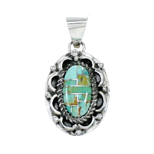 Sterling Silver Turquoise Inlay Navajo Pendant NX12427