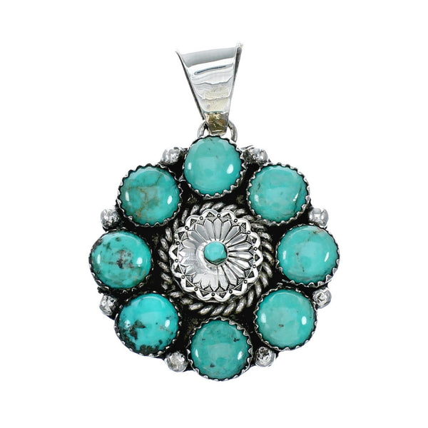 Native American Concho Turquoise Sterling Silver Pendant NX12428