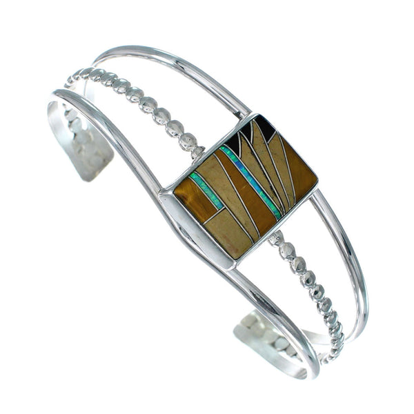 Navajo Sterling Silver And Multicolor Inlay Southwest Cuff Bracelet NX12465