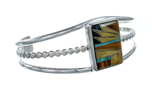 Navajo Sterling Silver And Multicolor Inlay Southwest Cuff Bracelet NX12465