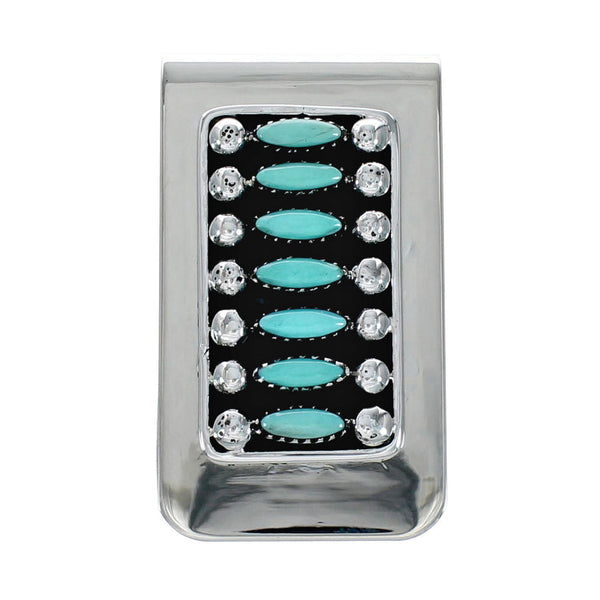 Navajo Turquoise Sterling Silver Multistone Money Clip NX12470