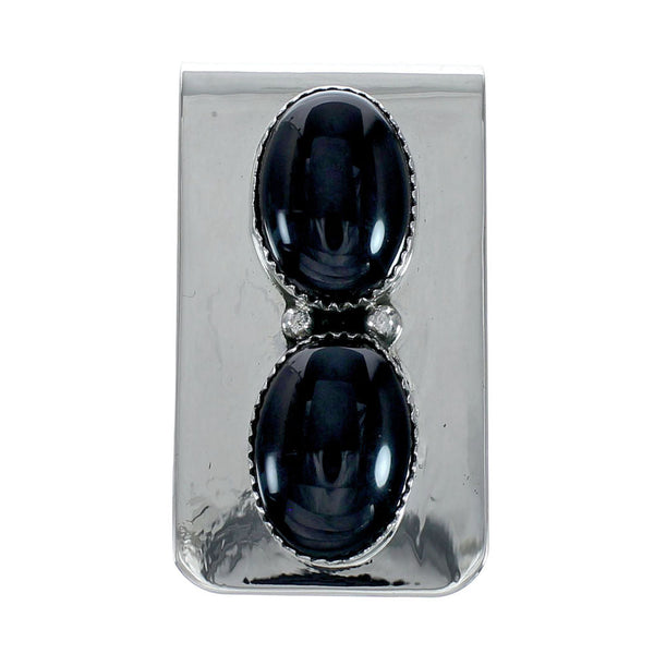 Navajo Feather Onyx Multi-Stone Sterling Silver Money Clip NX12502