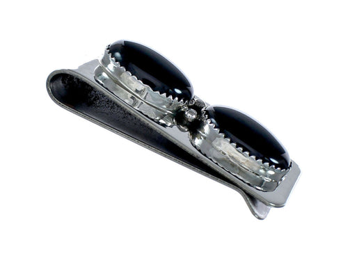 Navajo Feather Onyx Multi-Stone Sterling Silver Money Clip NX12502