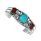 Native American Navajo Turquoise And Coral Sterling Silver Cuff Bracelet NX12463