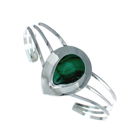 Malachite Sterling Silver Tear Drop Navajo Chevron Cuff Bracelet NX12460