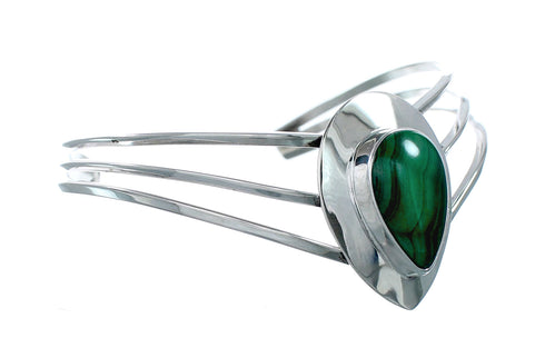 Malachite Sterling Silver Tear Drop Navajo Chevron Cuff Bracelet NX12460