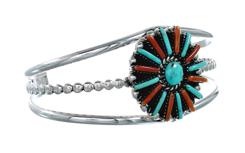 Navajo Turquoise Coral Needlepoint Sterling Silver Cuff Bracelet NX12459