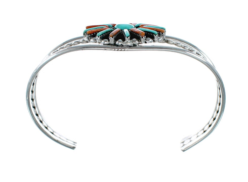 Navajo Turquoise Coral Needlepoint Sterling Silver Cuff Bracelet NX12459