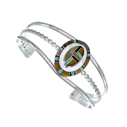 Navajo Sterling Silver And Multicolor Inlay Southwest Cuff Bracelet NX12499